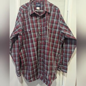 Wrangler Western Shirt Mens Long Sleeves Plaid Pearl Snaps 3XL Red Button Down